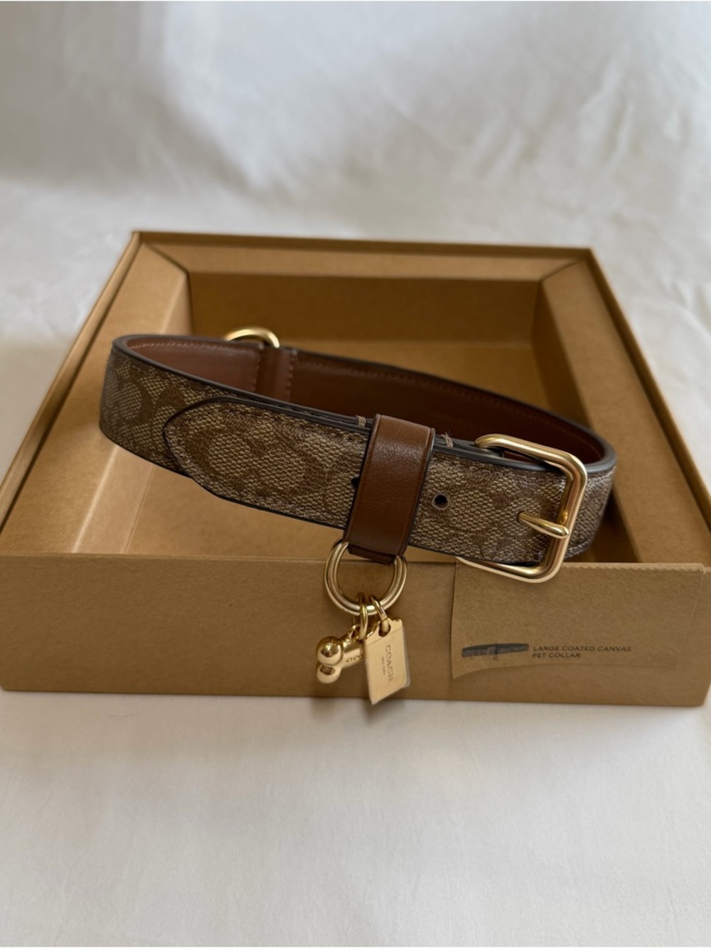 Coach Brown Signature Coated Canvas Dog Collar with Gold Hardware